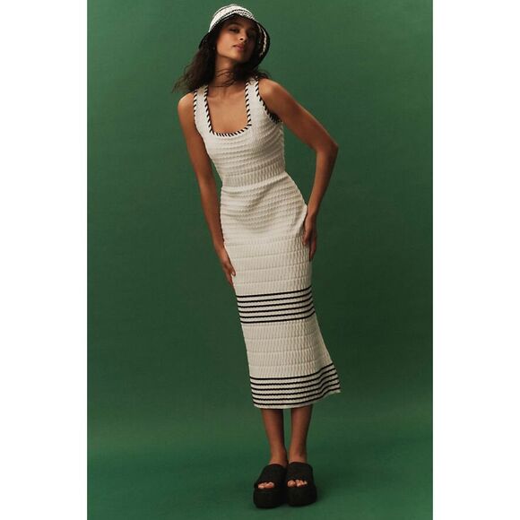 Anthropologie Dresses & Skirts - Anthropologie The Aimee Slim Ribbed Knit Midi Dress in White Size XL